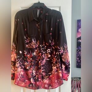 Anthropologie Floral Black w/ Pink Accents Plus 1X